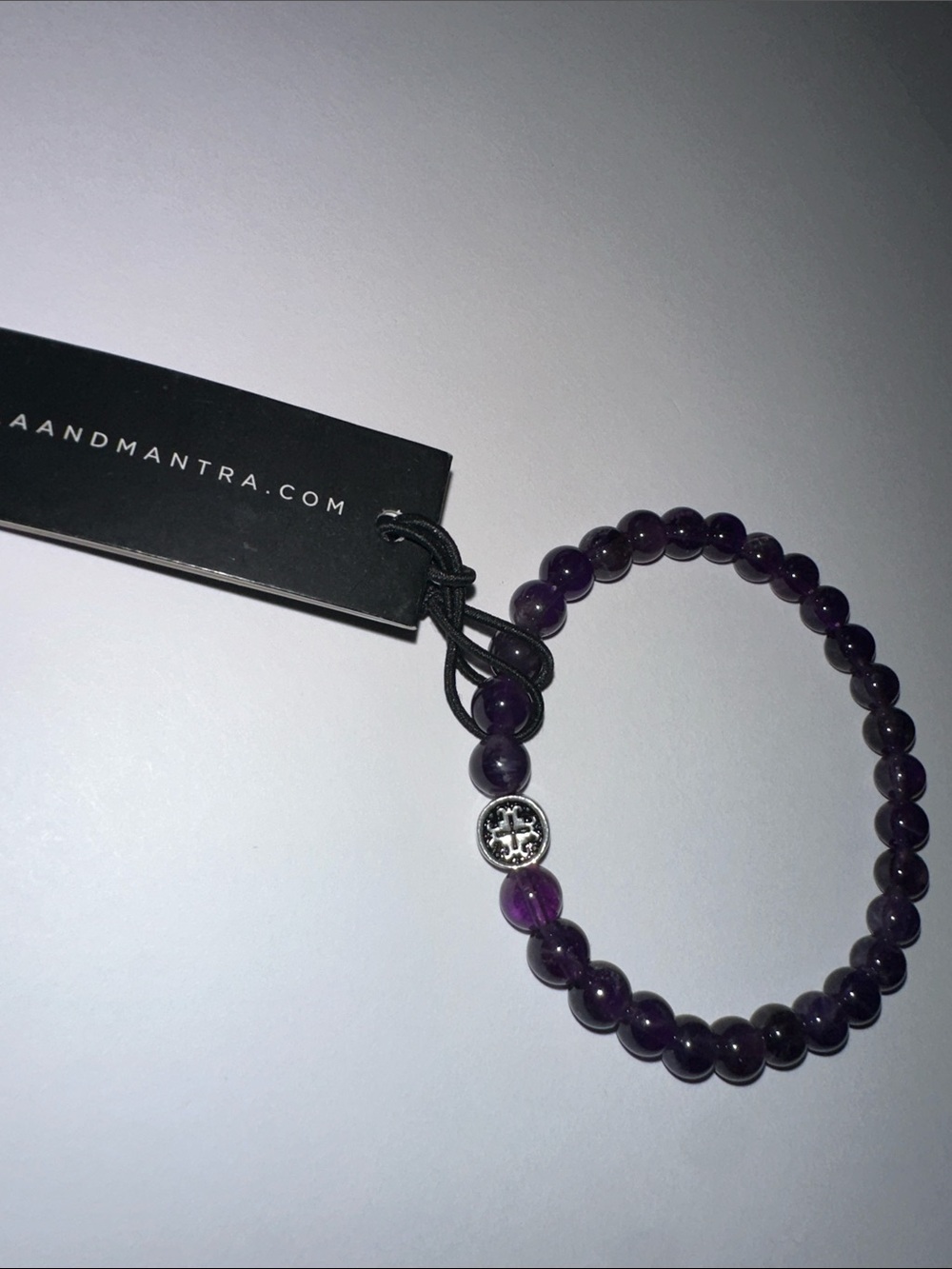 Mala and Mantra Purple Amethyst Bracelet with Silver Accent New